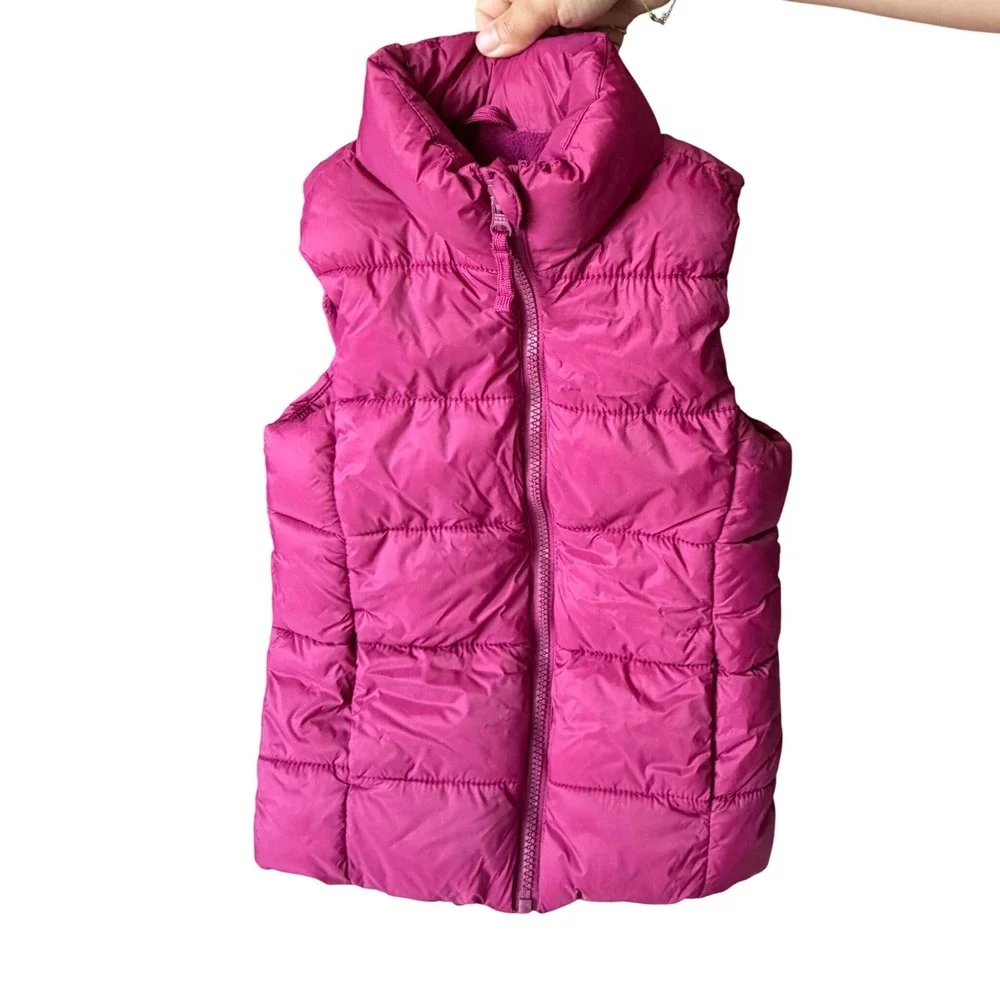 Old Navy Kids Magenta Purple Puffer Vest Fleece Lined Quilted Zip Up Size S 6-7
